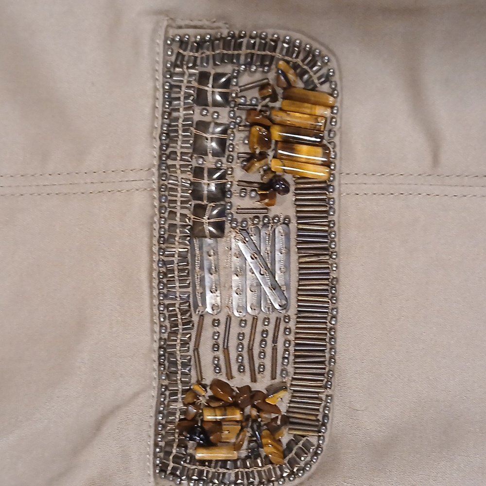 Chico's Jacket Women's Size 1 Beige Embellished Beaded Collar Stylish - Picture 2 of 6